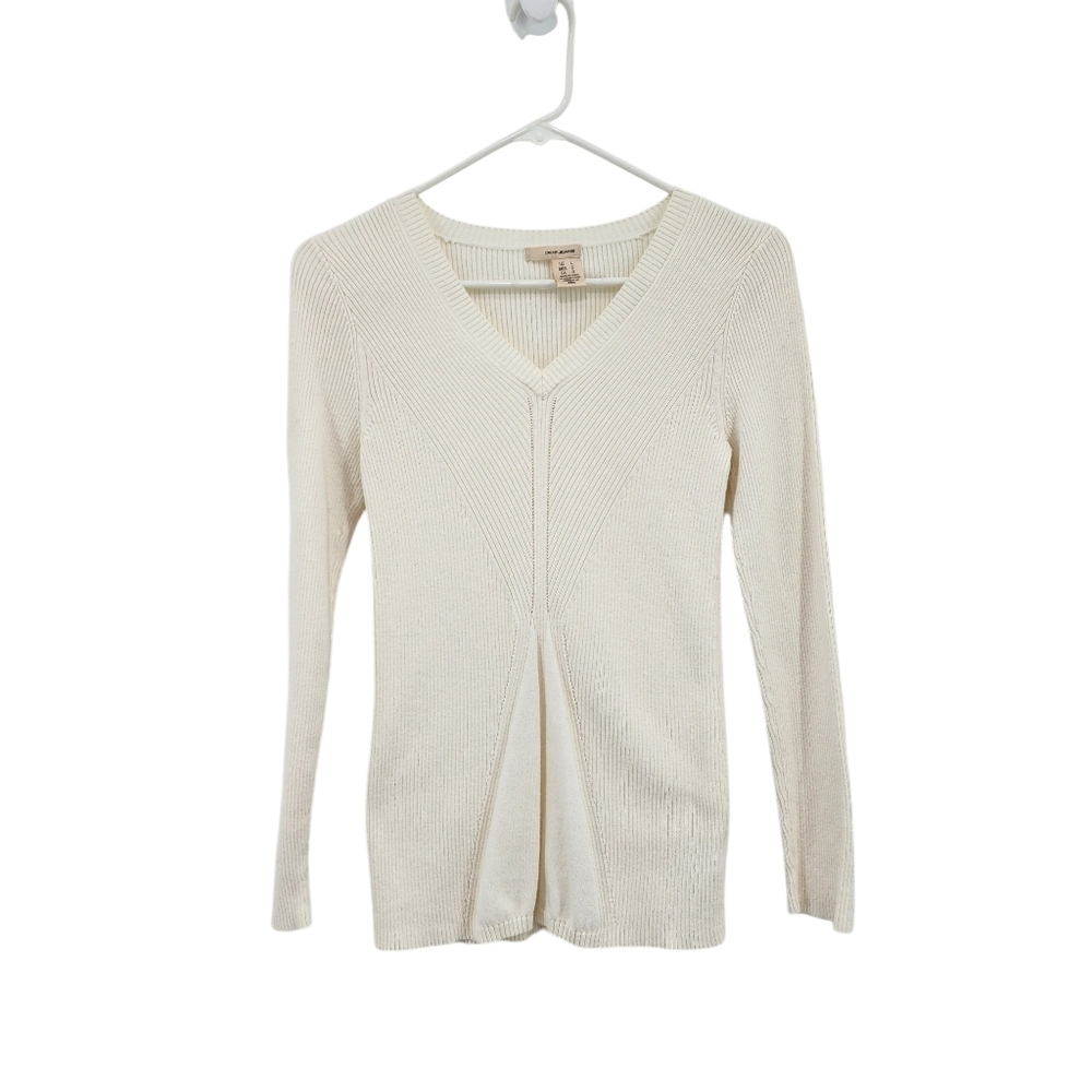 DKNY Jeans Women's Cotton Blend Ribbed  V-neck Sweater - L